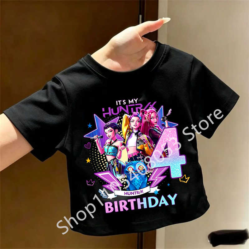 2026 summer Casual Kpop Hunters girls boys T-shirt with Birthday Number Print (1-9) for Children Short-sleeved Shirt