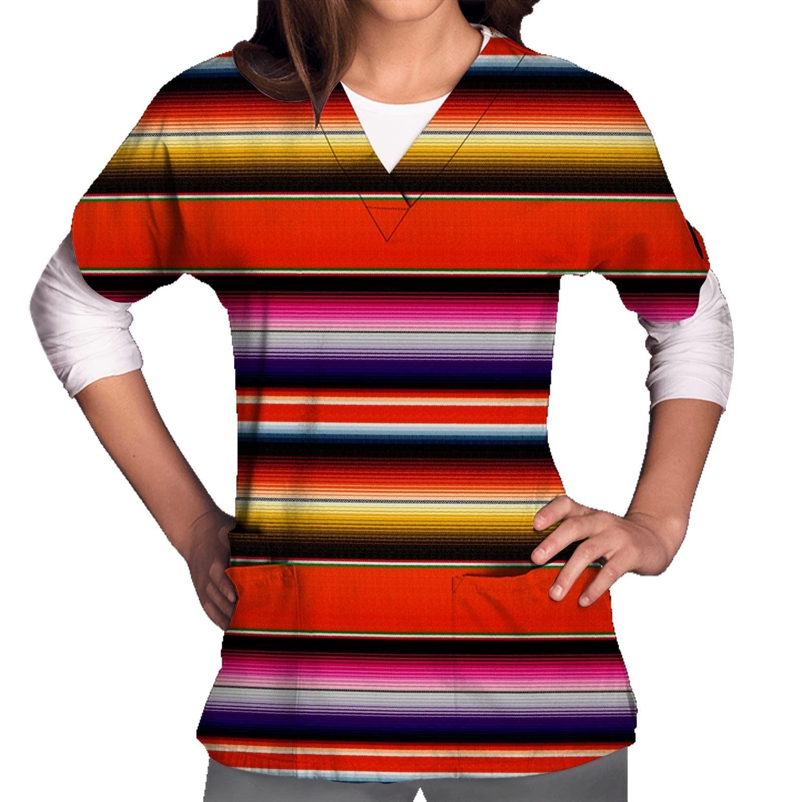 

Женская мода с коротким рукавом и v-образным вырезом с принтом, рабочая форма, карманная блузка XXL красный