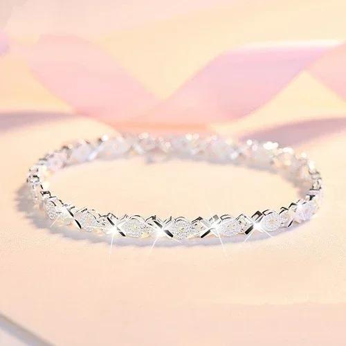 Luxury  Sterling Silver Heart Zircon Bracelet for Women Korean  Sweet Cool Hollow Heart Bracelets Party Jewelry Gifts