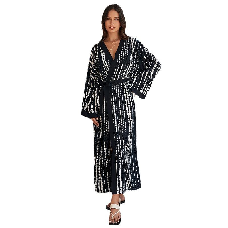 European-American Tie-Dye Beach Cover-Up: Rayon Mid-Length Sun Protection Cardigan for Women's Vacation Bikini Wear