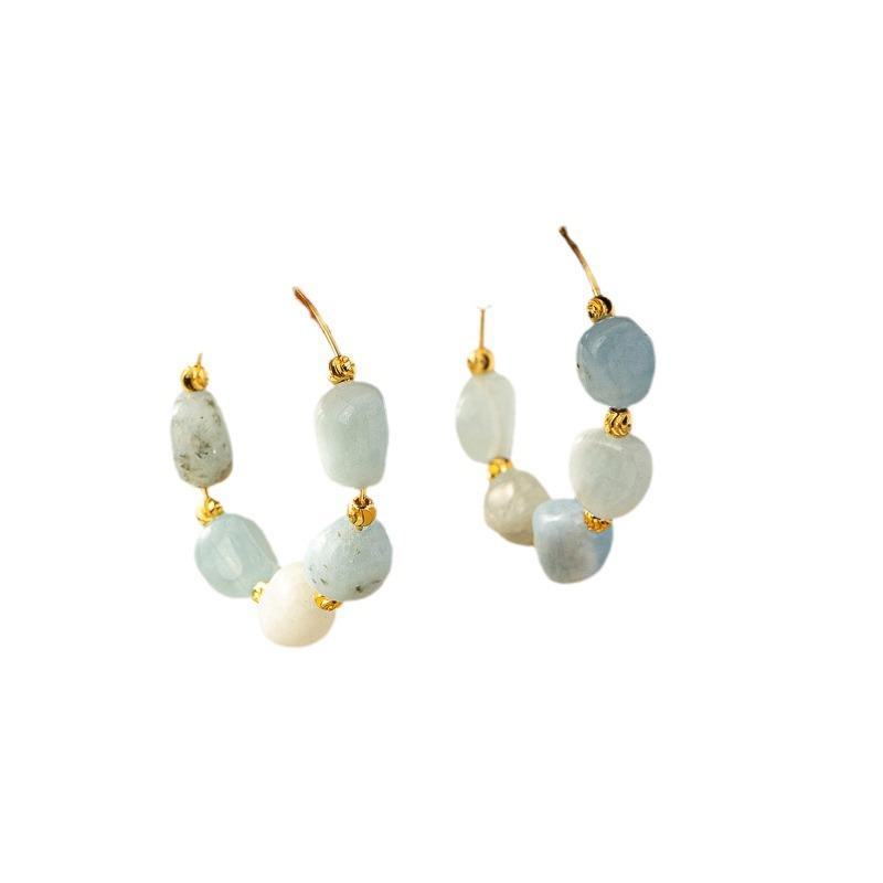 Retro Design Earrings Irregular Metal Color Stone Girl Stud Earrings European and American Exaggerated Mori Round Fresh Ear Jewelry