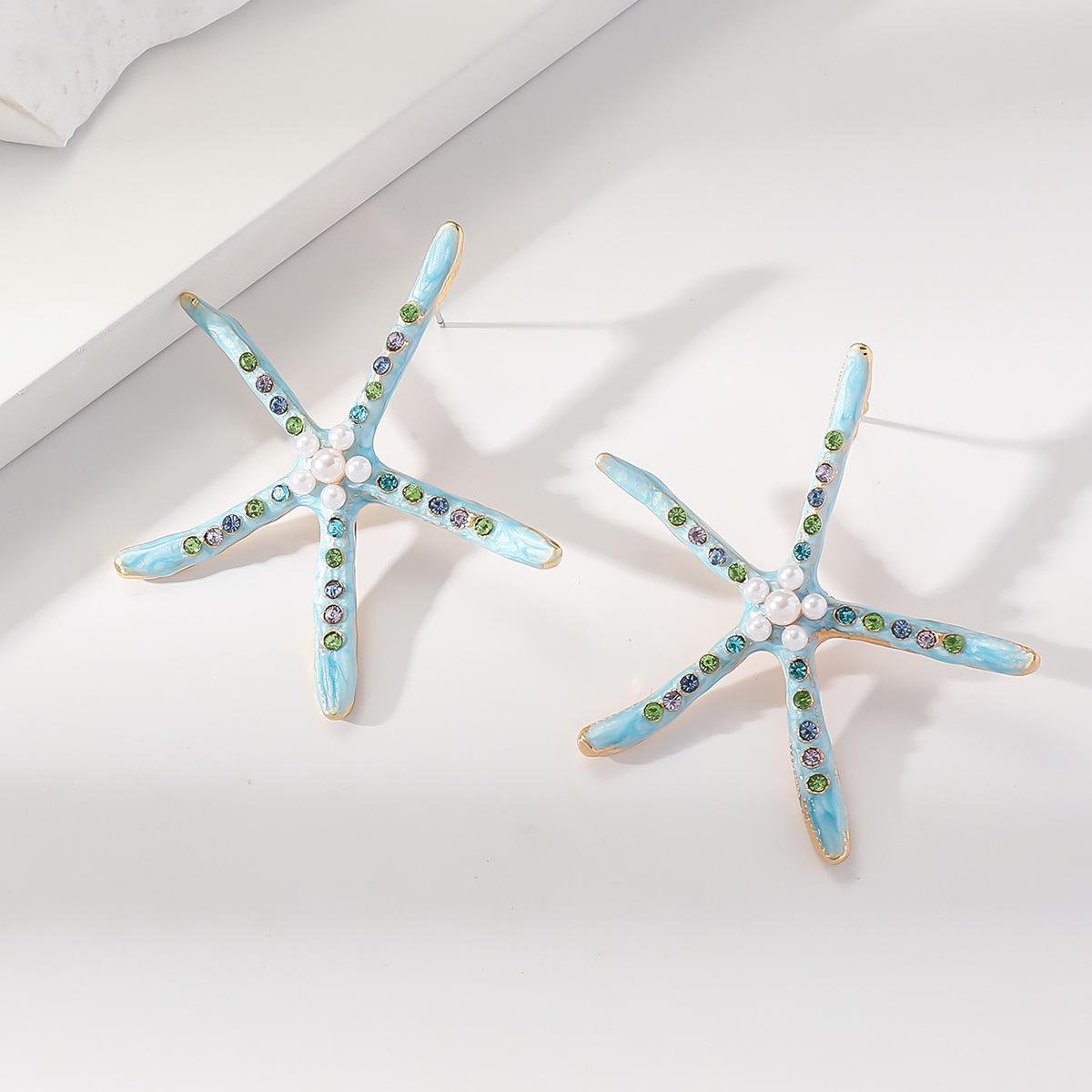 European & American Light Luxury Starfish Seashell Tassel Earrings