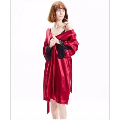 Women's 2 Piece Mulberry Silk Kimono Robe Set Nightgown and Bathrobe Pure Silk Lace Pajamas and Robe Set Pajamas