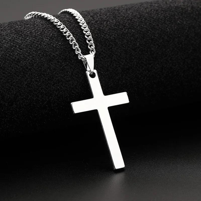 Hip-Hop Men s Stainless Steel Chain Cross Pendant Necklace Punk Rock Style Accessory