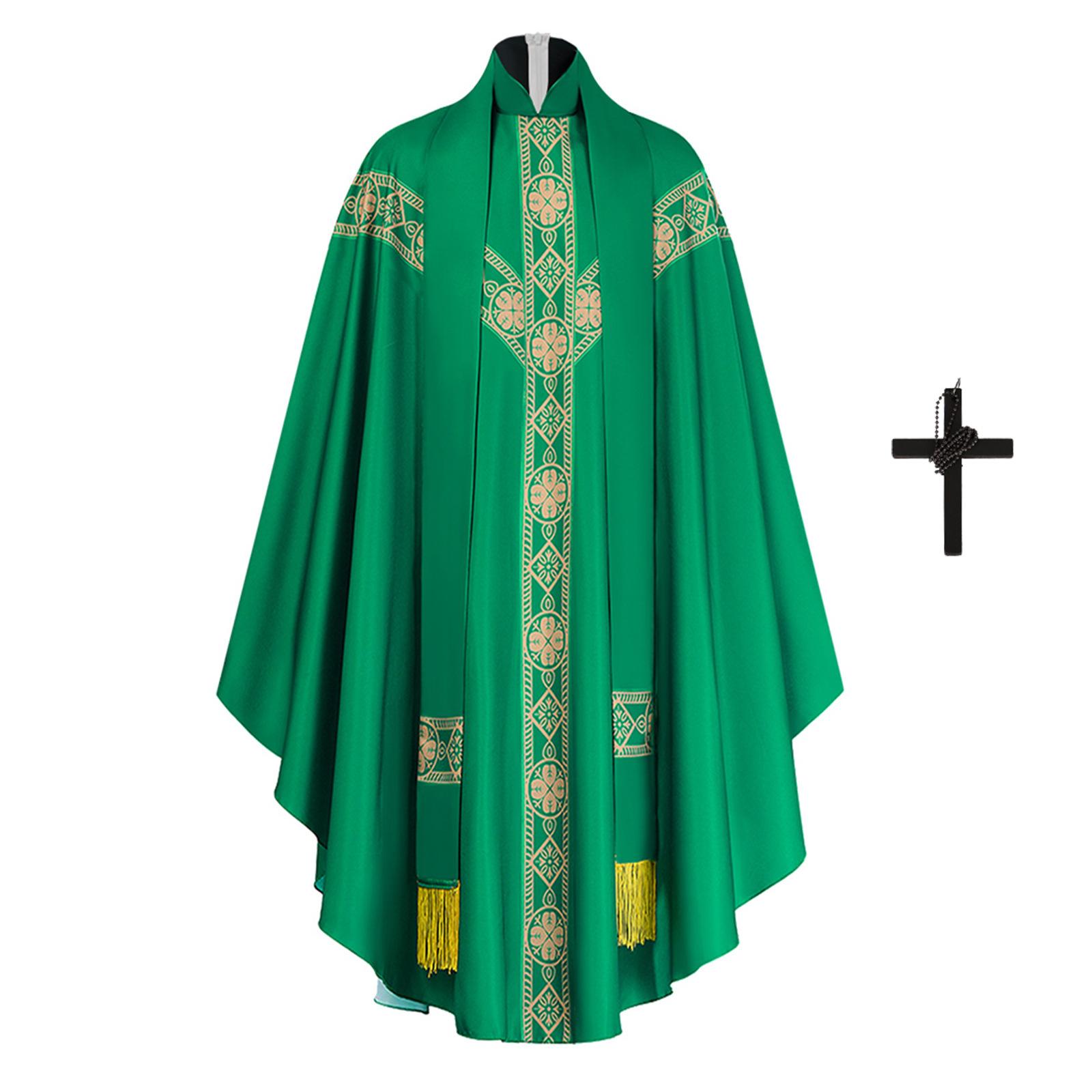 Men s Priest Long Robe Costume for Halloween Church Stage Performance L зелёный