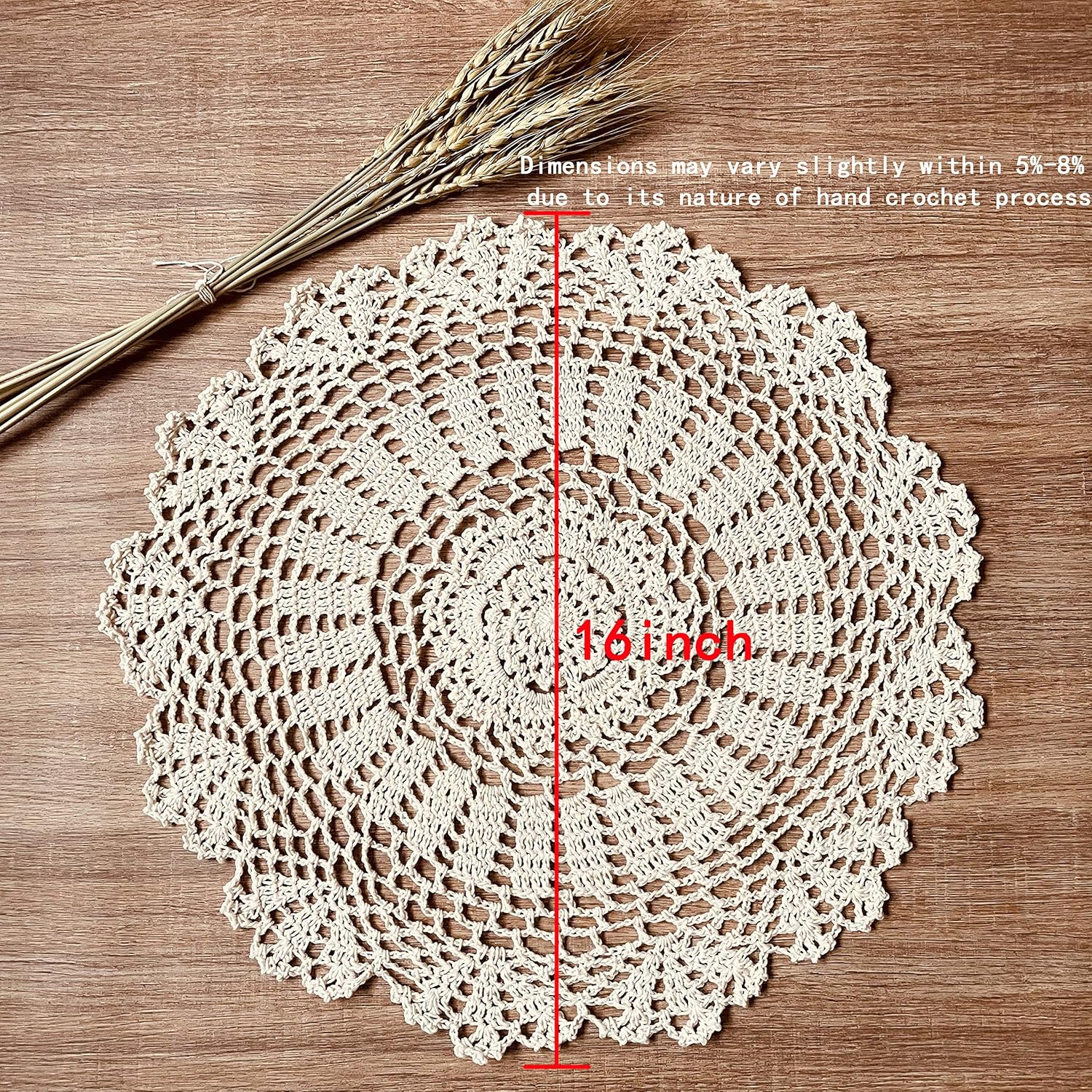 Handmade Crochet Cotton Lace Doilies(2Pcs),16inch New Round Table Colth Placemats Vintage Decorate Lace Floral Tablecloths - Beige