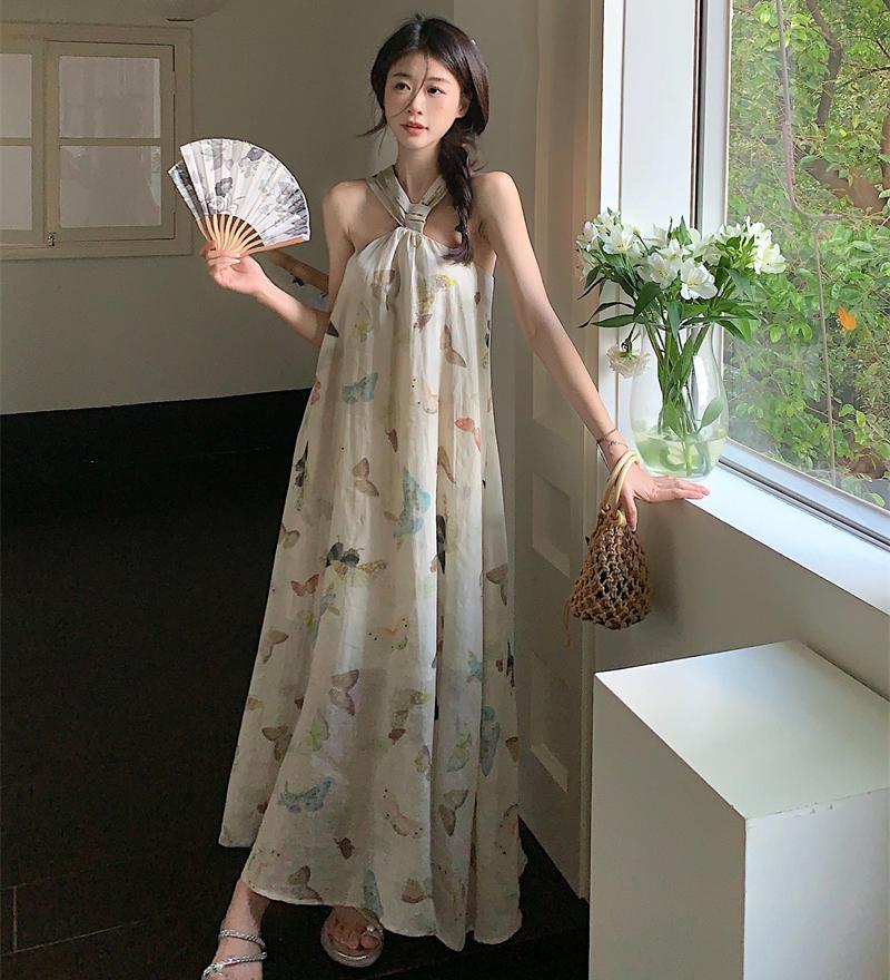 Rochie de vara pentru plaja cu imprimeu fluture dama rochie de soare eleganta rochii lungi midi