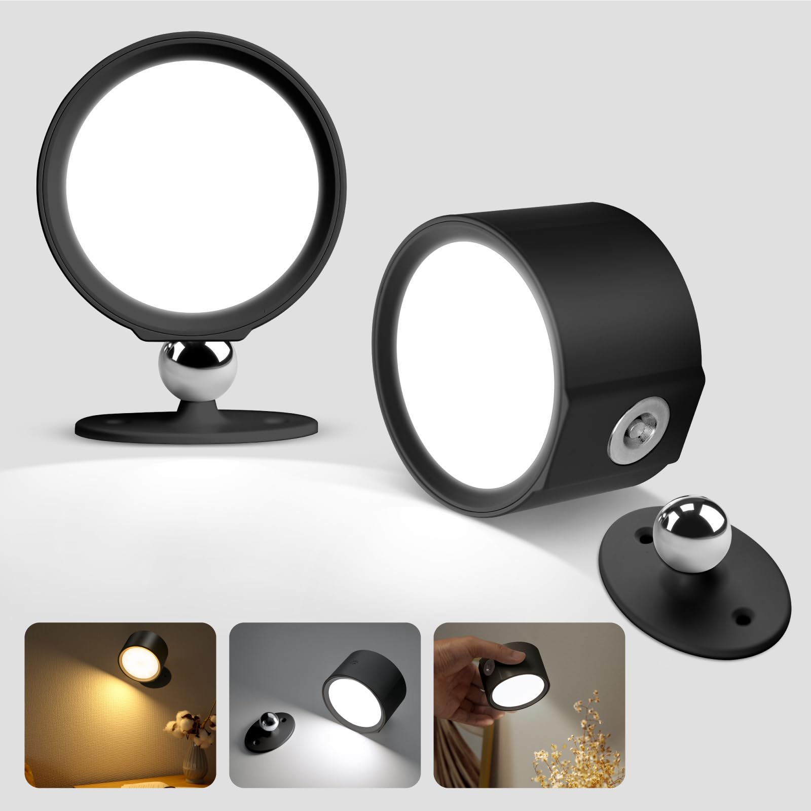 

Светодиодный прожектор Rokukoshi, Настенный светильник, Общее освещение, Диммируемый, С регулировкой цвета, Беспроводной, Вращение на 360°, Пульт дистанционного управления, Сенсорное управление,