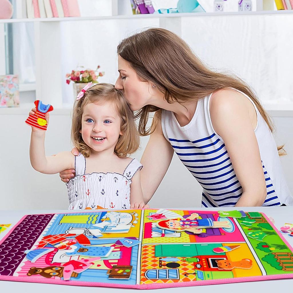 Kleinkind Dress Up Haus Busy Board Filz Geschichte Bücher Feinmotorik Fähigkeiten Vorschule Montessori Frühes Lernen Sensorisches Spielzeug für Mädchen