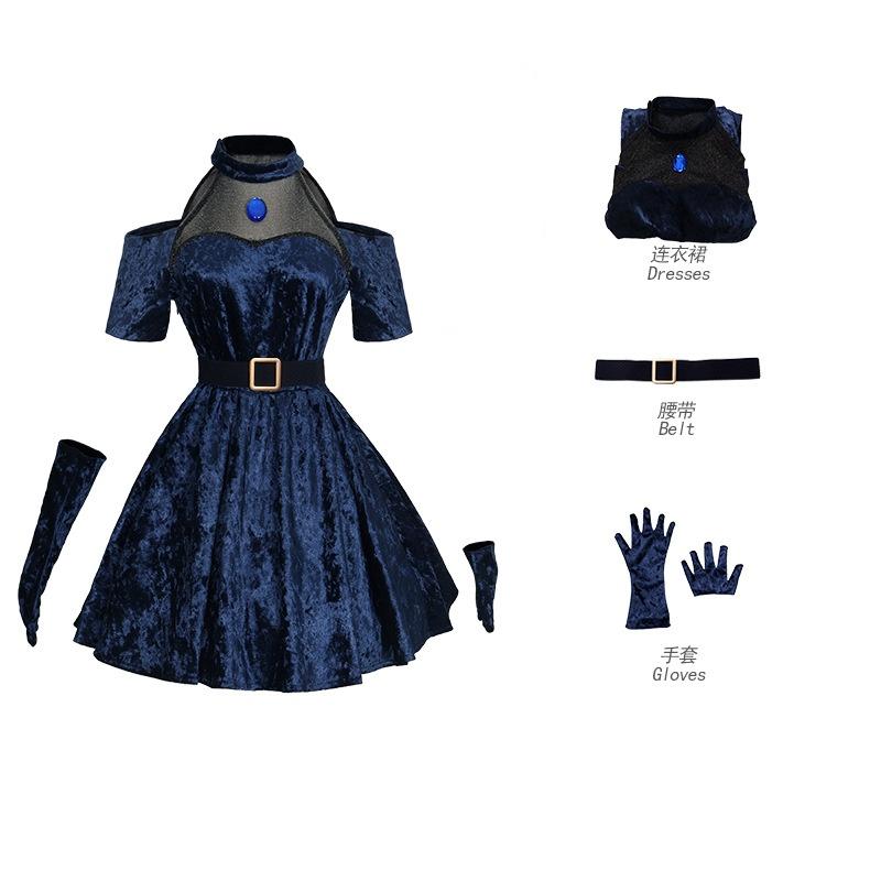 Mizi Cosplay Anime Buitenaards Podiumkostuum Pruik Donkerblauw Jurkje Roze Blauw Lang Haar Handschoenen Sokken Riem Set Uniform voor Kerstmis M&Mizi black