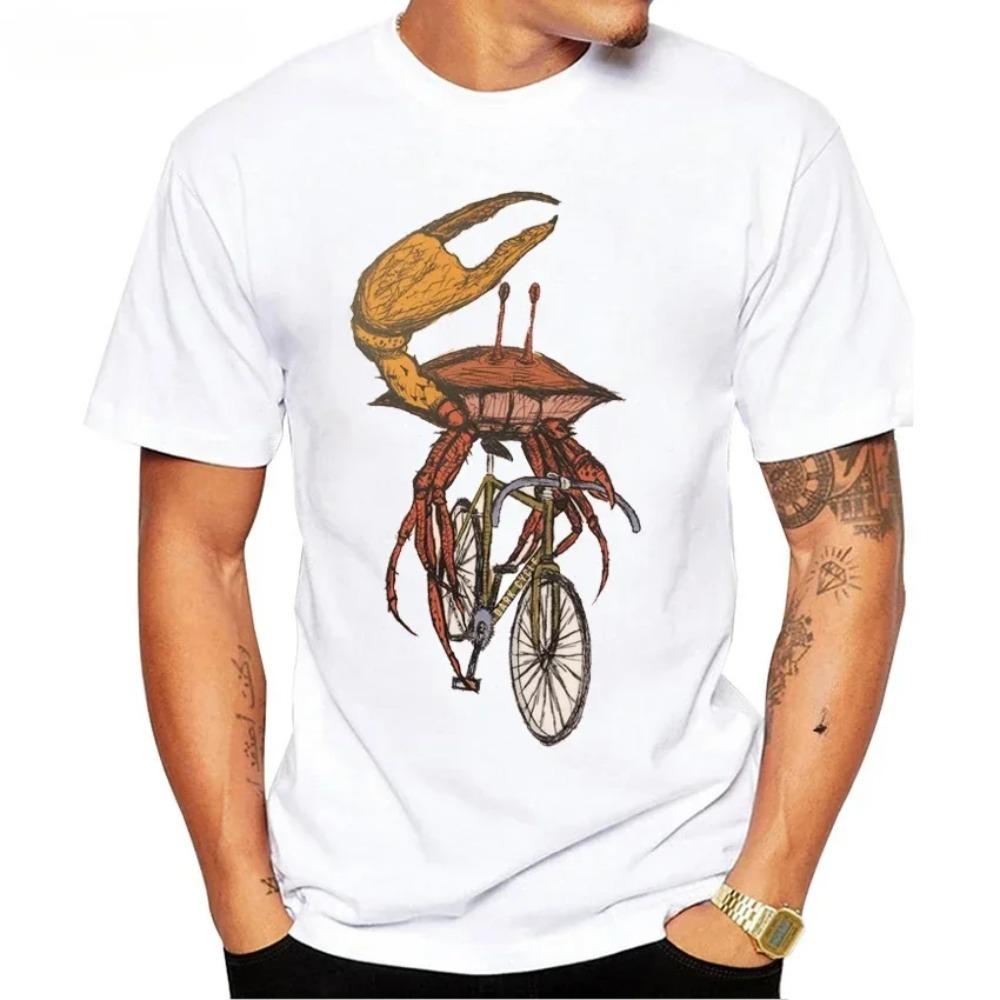 Sea Turtle And Fixed Gear Bike Retro T-Shirt New Summer Men Short Sleeve Hip Hop Boy Casual Tops Funny Animal Design White Tees