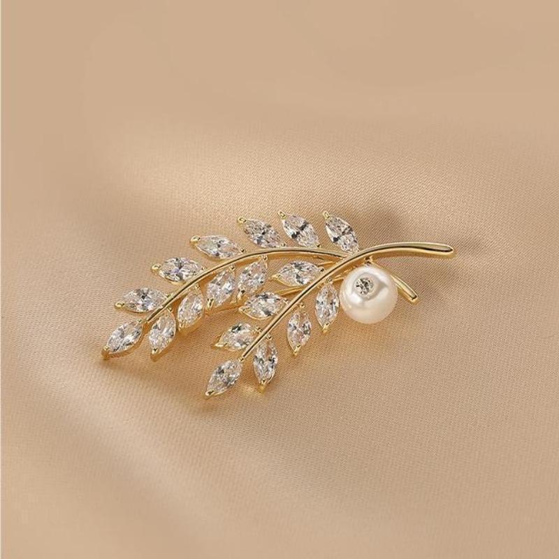 Pearl Diamond Wheat Ear Leaf Brooch Light Luxury High-end Corsage Anti-light Exquisite Suit Sweater Accessories Women