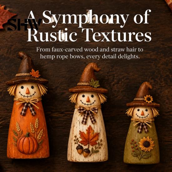 Unique Holiday Housewarming Gifts Vintage Resin Scarecrow Figurines, Fall Harvest Pumpkin Sunflower Maple Autumn Home Decor Leaf Tabletop Decor,