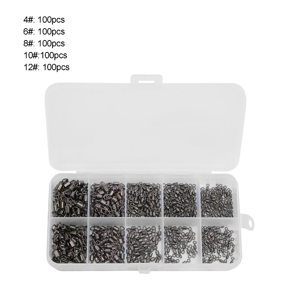 500PCS High Carbon Steel Rolling Barrel Fishing Swivels 4# 6# 8# 10# 12# Heavy Duty Fishing Bearing Swivels Mini Black