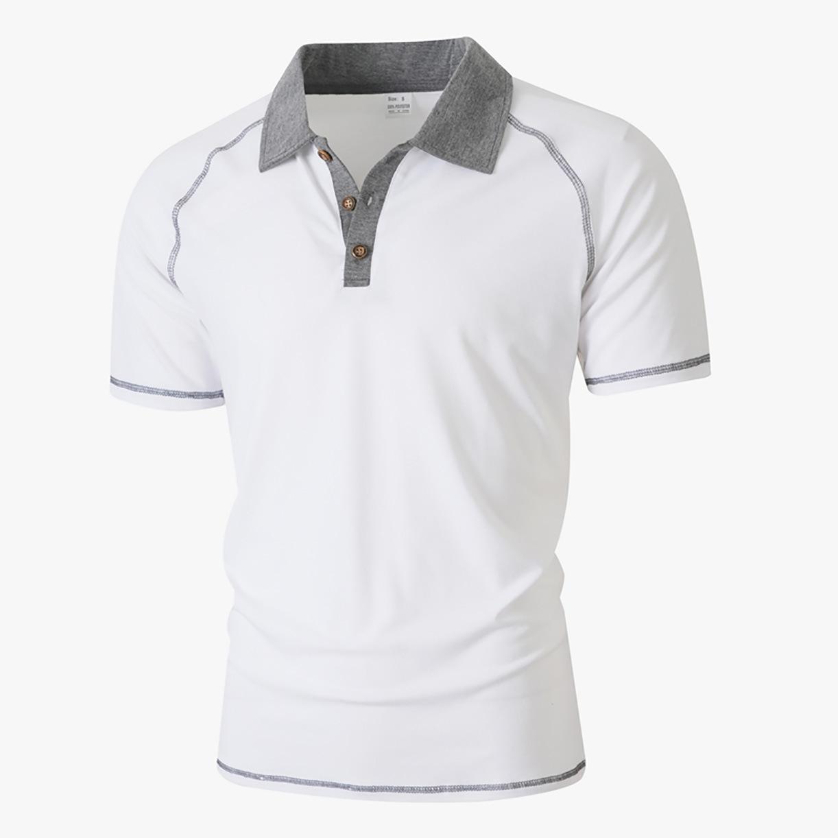 Mens Casual Short Sleeve Contrast Collar Fitted Polo T Shirt S белый