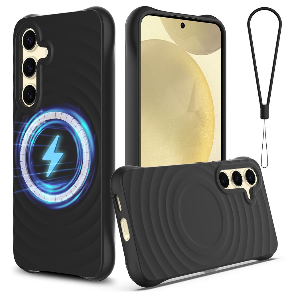 For Samsung Galaxy S25 Magnetic Case Ripple Texture Liquid Silicone Protective Cover with Strap