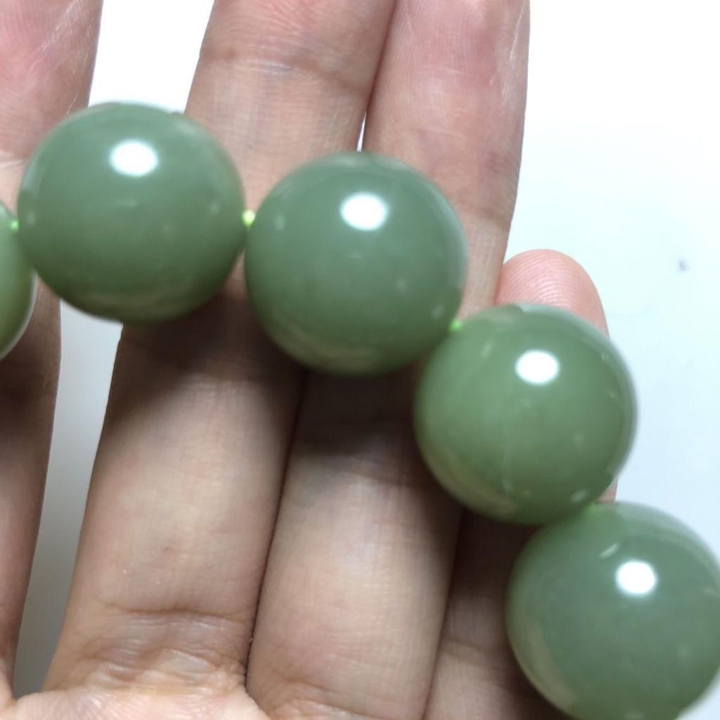 16MM Natural Light Green Hetian Jade Chalcedony Beaded Bracelet Unisex Women Chinese Gemstone Jewelry Gift