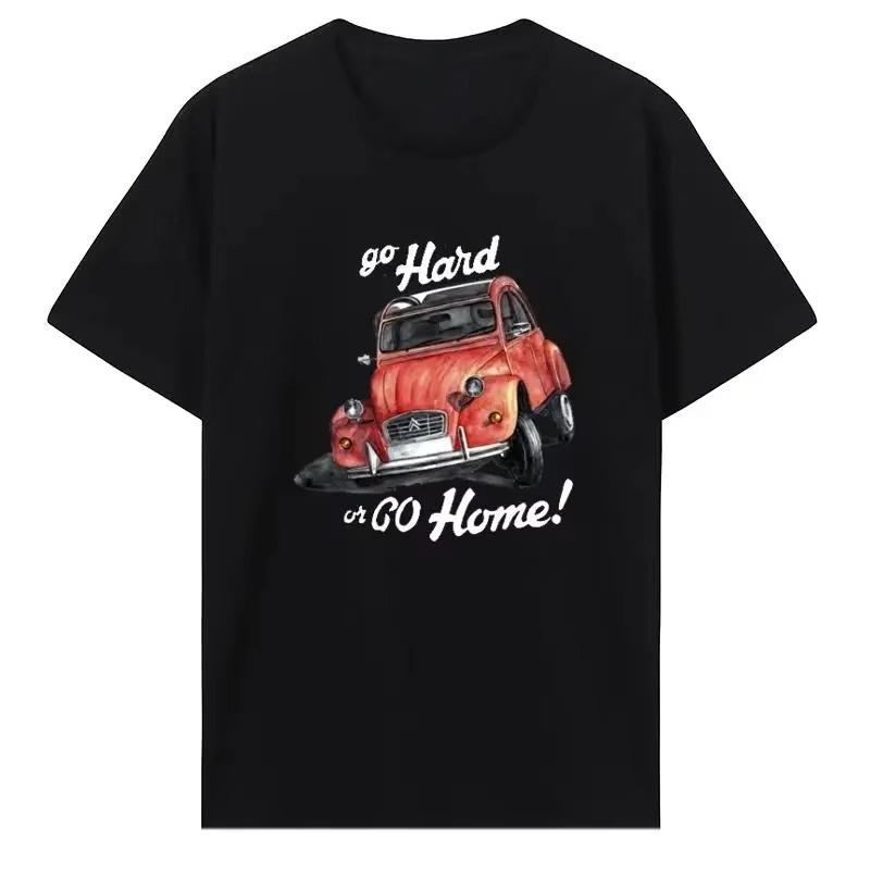 Summer Classic Car Top Retro Car Pattern T-shirt Men's and Women's Creative Picture Collar Printing Pure Cotton Short Sleeves