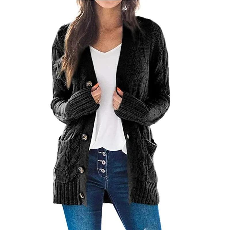 Women's Medium-Length Sweater Cardigan Hooded Jacket Fashionable Clothing From Europe and America