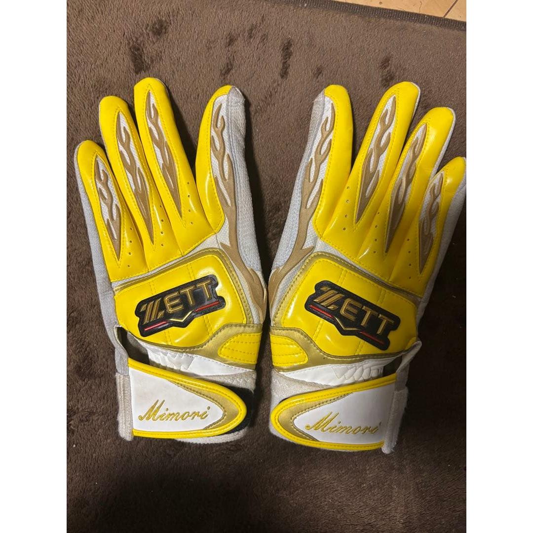 Used First come first served! ZETT Batting Gloves Mimori Actual Use Yellow Gloves M