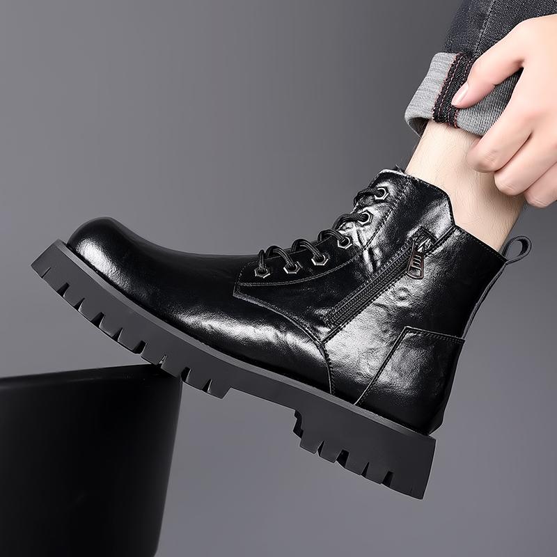 Golden Sapling High -top Leather Shoes Men 2025 Spring Outdoor Warm Plush Ankle Boots Male Quality Snow Boot Footwear