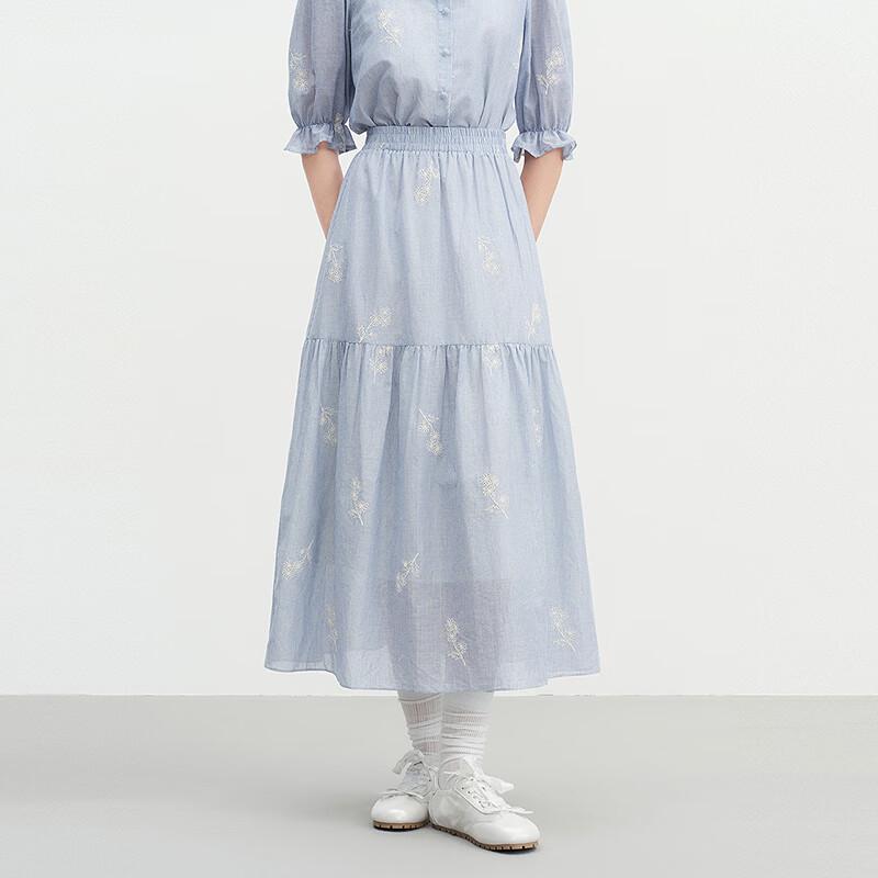 Leting Embroidered Elastic Waist Maxi Skirt L