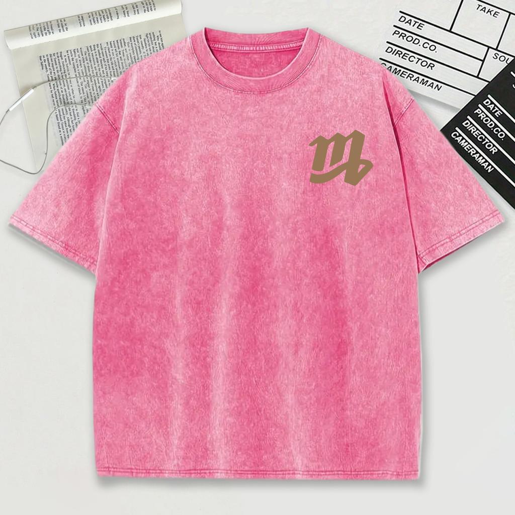 Die Khaki Buchstaben M Snow Wash Herren T-Shirts Sommer Neu Bequemes T-Shirt Weich Trendig Gewaschene Kleidung Baumwolle Rundhals Tops