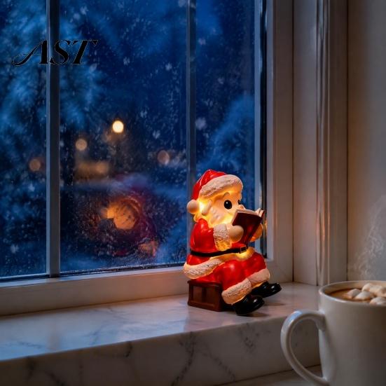 Battery Operated Lamp Santa Claus Night Light, Resin Christmas Tabletop Ornament with Decor Warm LED Lighting, Holiday Bedroom Bedside Table