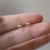 925 Sterling Silver Cross Star Stud Earrings for Women Korean 14K Gold Plated Earrings Wedding Jewelry