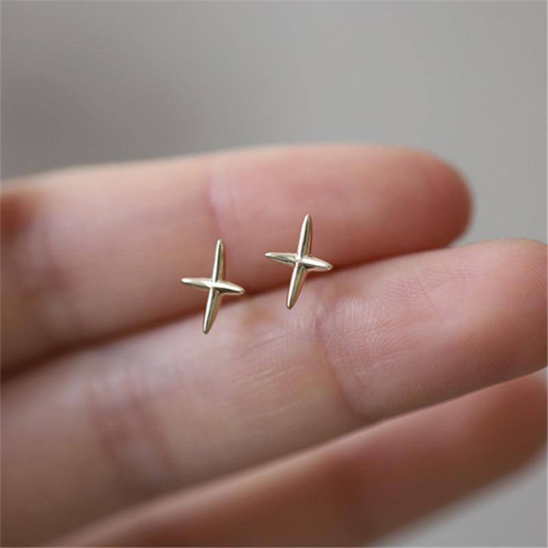 925 Sterling Silver Cross Star Stud Earrings for Women Korean 14K Gold Plated Earrings Wedding Jewelry