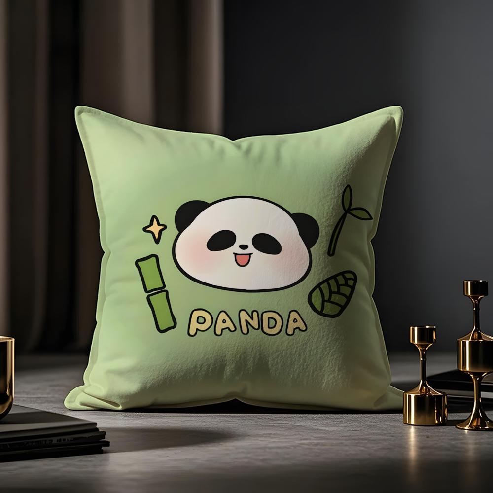 Lovely Panda Cushion Cover Anti-dustmite Pillowcase Invisible Zipper Silky Short Plush Sofa Cushion Cover