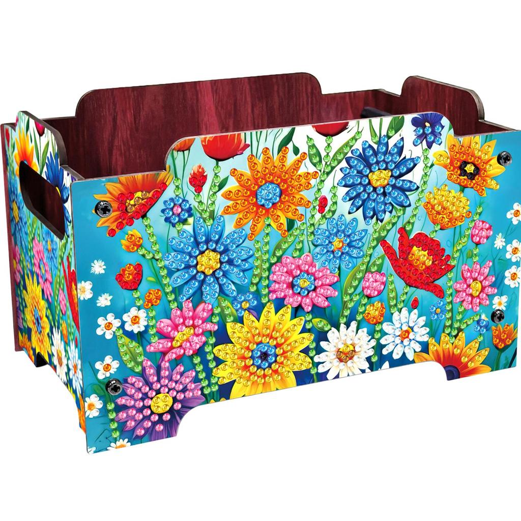 5D DIY Diamond Art Colored Pattern Wood Case Partial Drill Rhinestones Decorative Storage Box Wooden Crystal Storage Handbag Kit