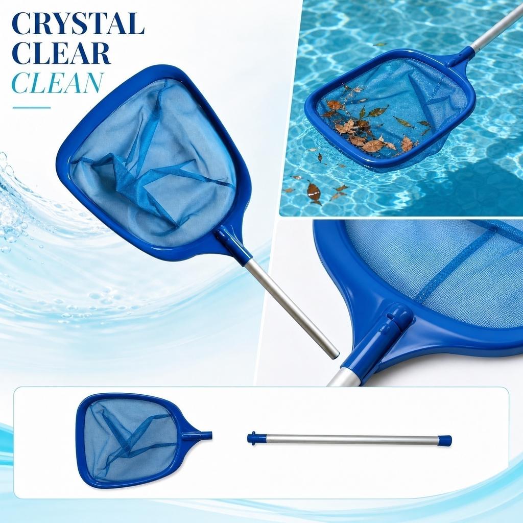 Pool-Skimmer-Netz mit Aluminiumgriff und feinem Laubkescher zur Entfernung von Schmutz von der Pooloberfläche und dem Boden