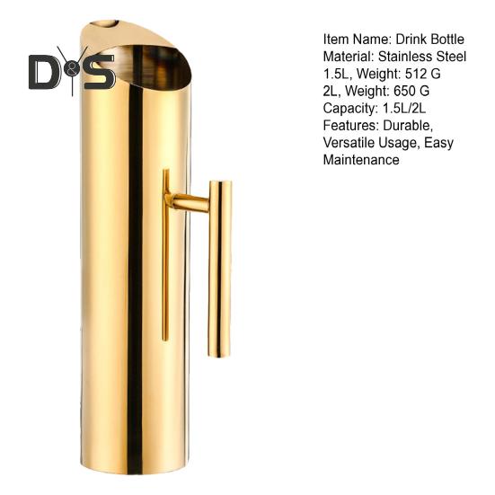 Stainless Steel Drink Pitcher 1.5/2L Large Capacity Cocktail Pot with Handle Modern Beverage Carafe for Juice Coffee Wine