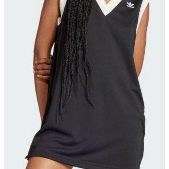 Adidas Originals Solid Color V-Neck Sports Casual Midi Sleeveless Dress Women Dresses Black IS5262