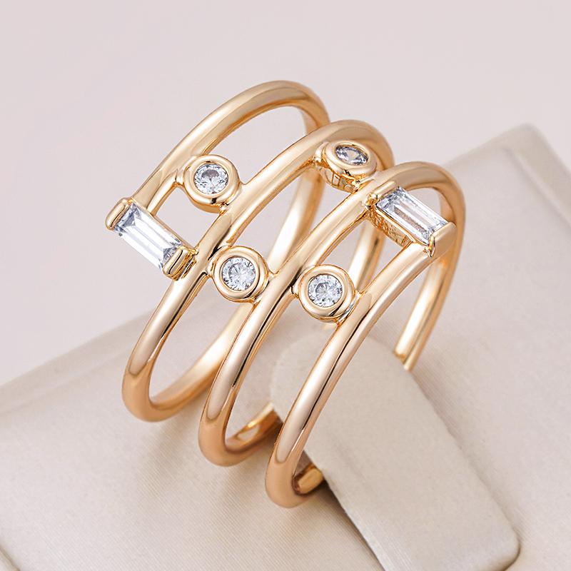 Rose Gold Color Geometric Hollow Party Rings For Women Fashion Daily Fine Jewelry  Natural Zircon Accessories
