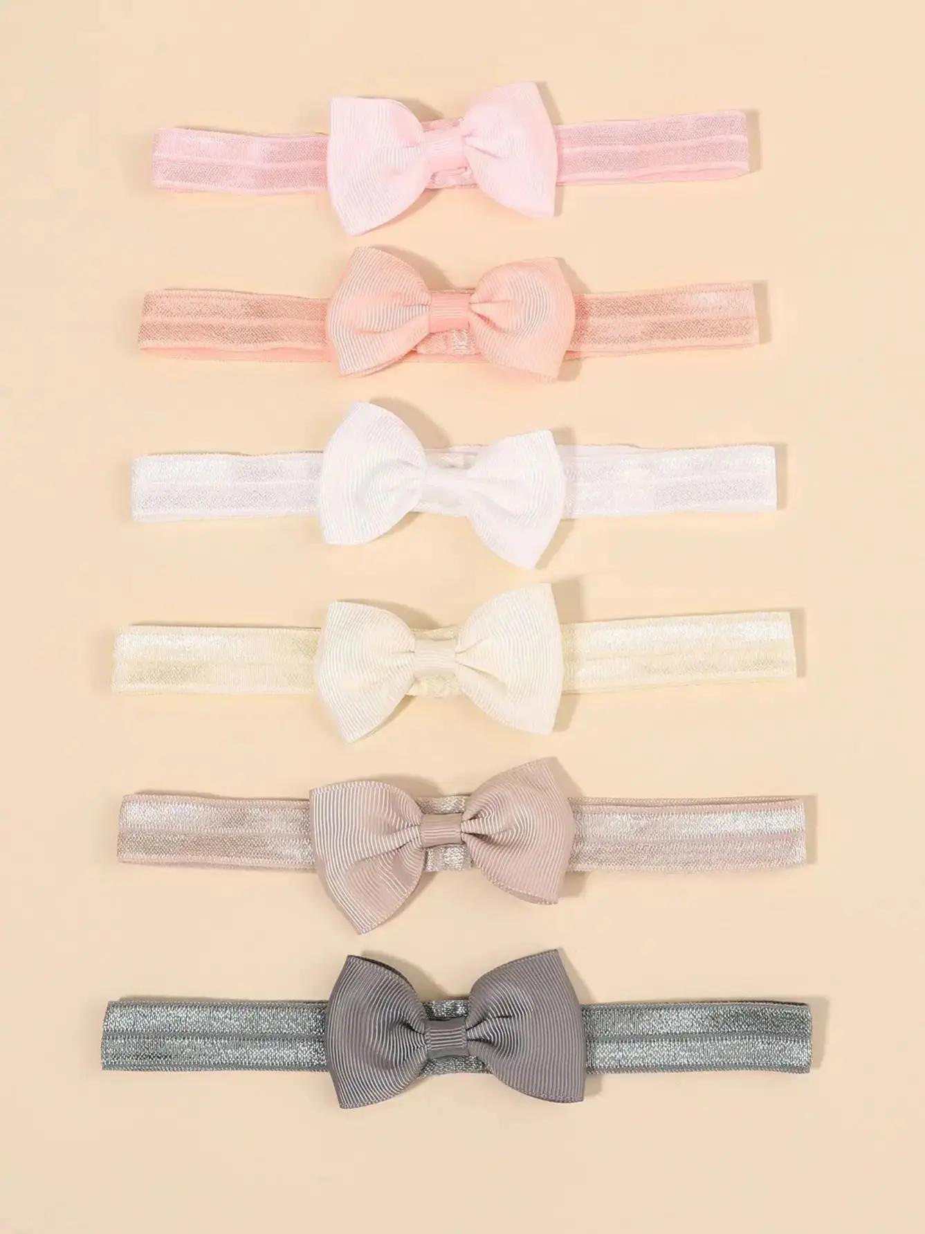 Lot de 6 serre-têtes à nœud de couleur unie pour bébés filles, serre-têtes élastiques en ruban gros-grain, accessoires pour cheveux pour nourrissons et enfants white