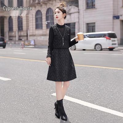 Women's Half-High Collar A-Line Short Black Dress