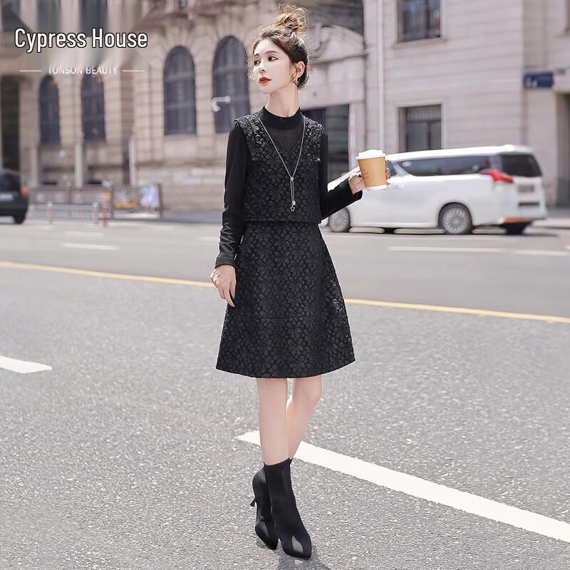

Women s Half-High Collar A-Line Short Black Dress L