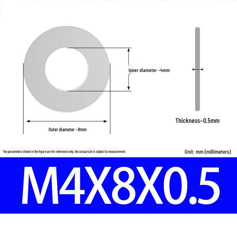 304 Stainless Steel Ultra-Thin Flat Washer, Thickness: 0.1/0.2/0.3/0.4/0.5 Mm, Sizes M1-M8