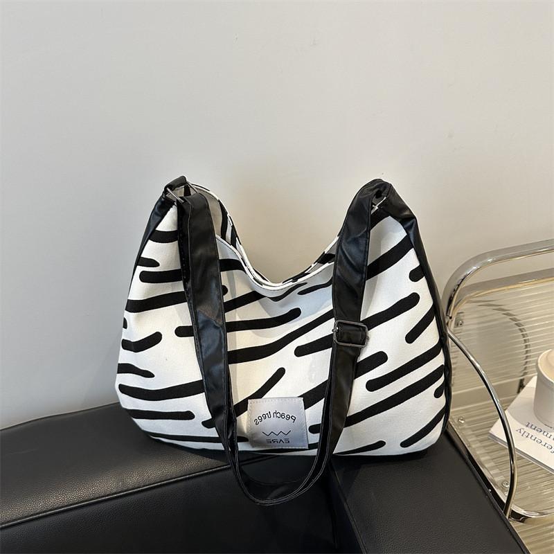 Stylish White Canvas Tote Bag For Women 2024 Featuring Trendy Stripes And Spacious Design