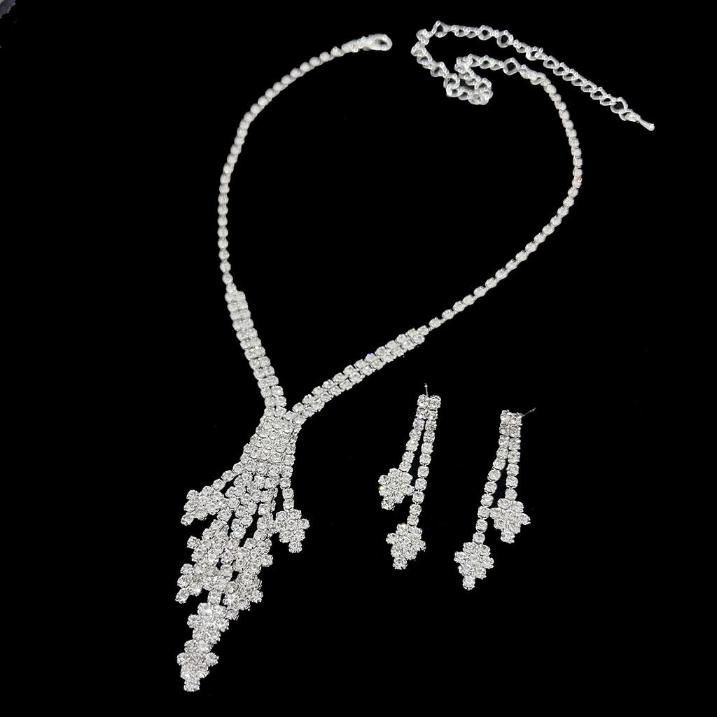 New Sparkling Diamond Cross Bridal Necklace Earrings Two-piece Wedding Banquet Jewelry Set Wedding Dress Accessories