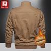 Men's Plus Velvet Thickened Cotton Jacket - Stand Collar, Washable, Large Sizes, for Autumn and Winter.