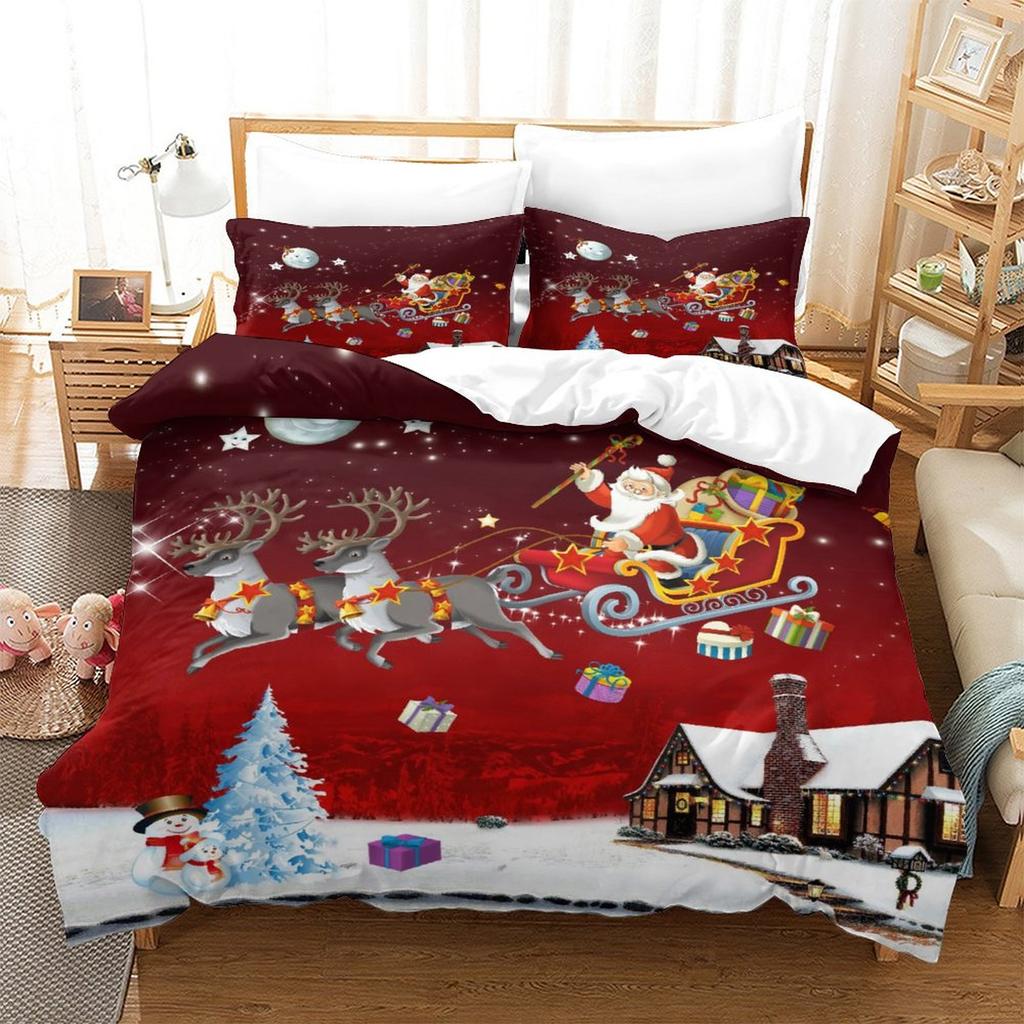 Christmas New Pattern Digital Printing Three-Piece Set 3D Three-Dimensional Polished Chemical Fiber Quilt Cover Pillowcase To Picture