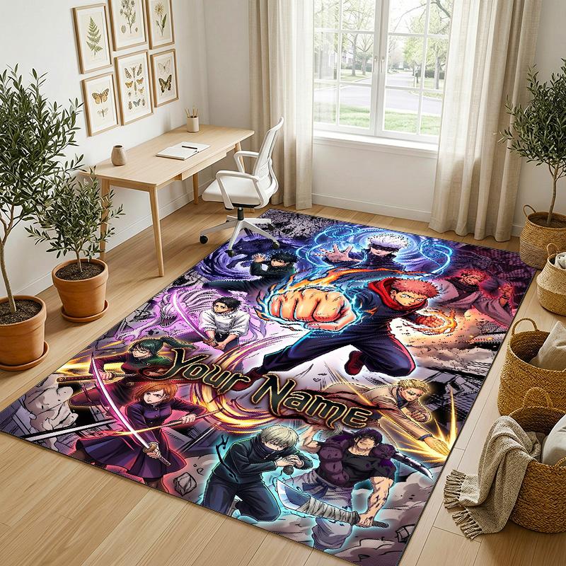 Personalized Crystal Velvet Carpet,Jujutsu Kaisen Custom Printed Name, Plush Area Rug For Home Indoor Decor