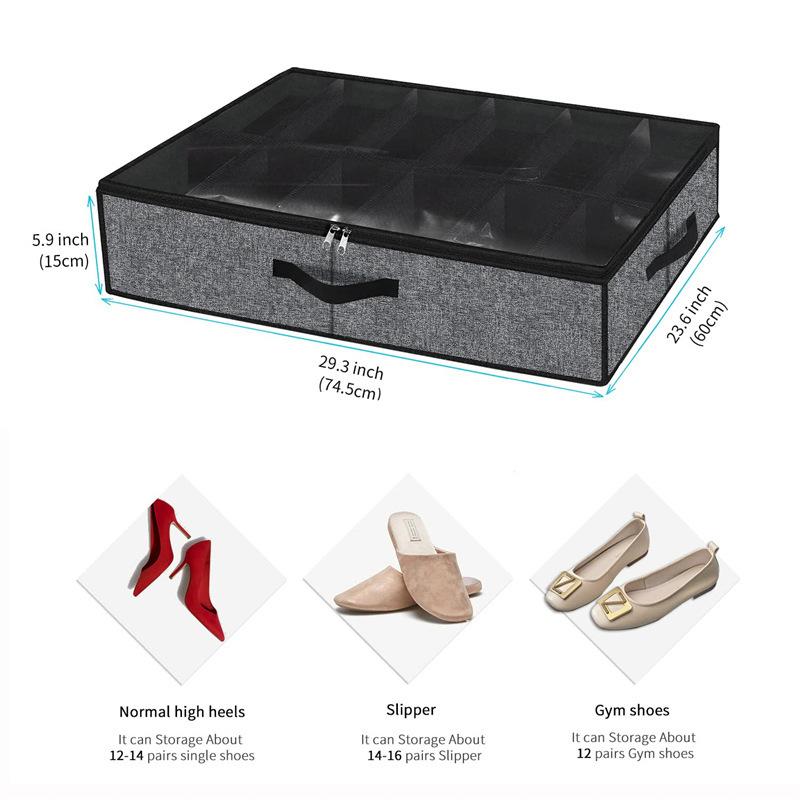 1/2 Pcs Collapsible Non-Woven Shoe Storage Box Transparent Shoe Organizer Bag Shoes Closet Storage Container with Compartments