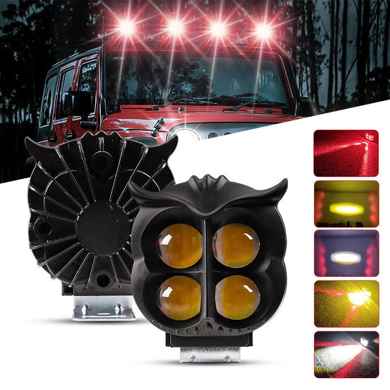 Universal Owl Shape 4-Lens Motorcycle LED Fog Lights, Dual Color White Yellow Driving Spotlights for HJG Scooter Bike,Waterproof Headlamp 1/2Pcs