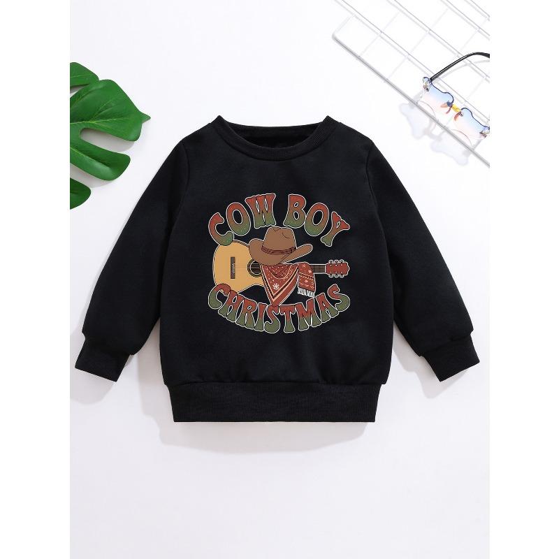 Kids Crewneck Sweatshirt, Cute Cowboy Print Long Sleeve Top