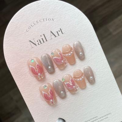 ΧΕΙΡΟΠΟΙΗΤΑ Τεχνητά Νύχια Dream Mermaid Tail Diamond Φωτοθεραπεία Νύχια Επαναχρησιμοποιούμενα και αφαιρούμενα Νύχια