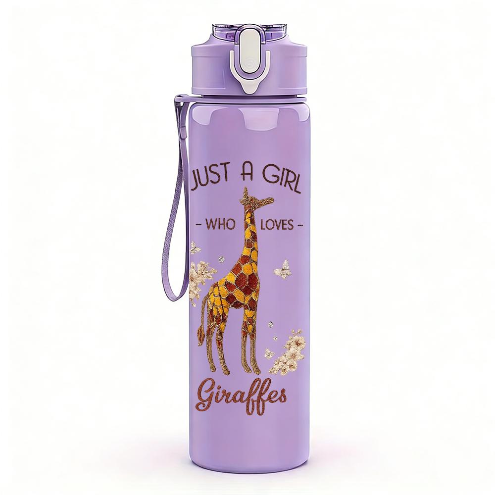 1PC Thin Line Single Tall Giraffe Silhouette 750ml Color Plastic Water Bottle Leakproof Flip Straw Lid For Sports Office Home Use